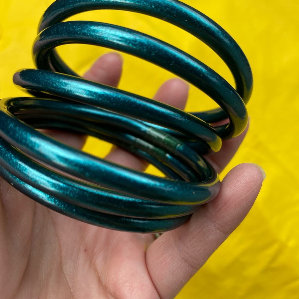Authentic Budhagirl Teal Bangles set of 6. Medium Size